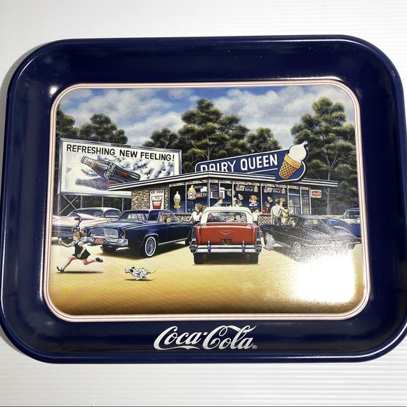 Coca Cola Vintage Dairy Queen Tin Serving Tray Vintage Enamel Barware Blue Red - Picture 2 of 15
